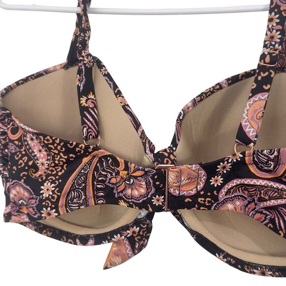 Shade & Shore  Womens Black Paisley Bikini Top With Tie Front Size 36DD - Picture 7 of 11